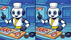 Rätsel: Finden Sie 3 Unterschiede auf dem Bild eines Roboter-Sushikochs in 23 Sekunden